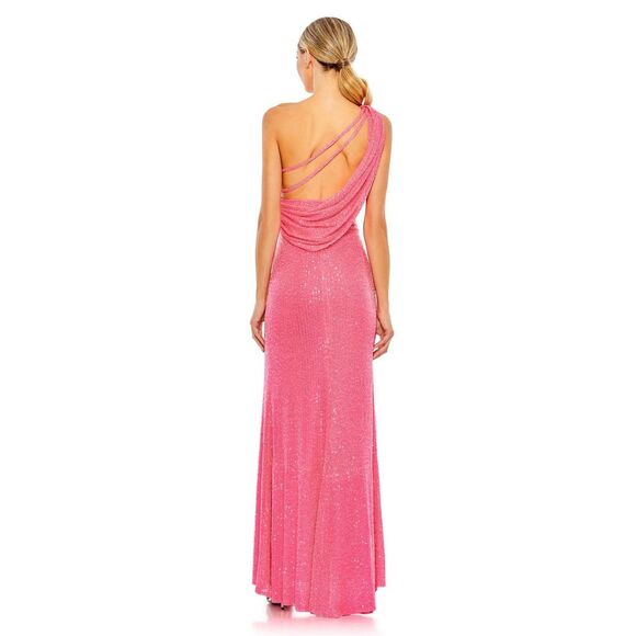 MAC DUGGAL SEQUINED ONE SHOULDER DRAPED BACK GOWN US 8 $398 - Picture 2 of 9